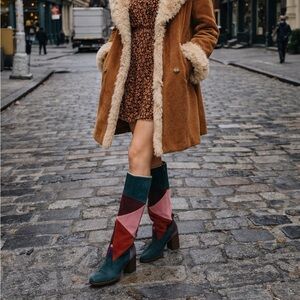 Chelsea & Violet Multicolor Suede Patchwork Heeled Wide Calf Boots